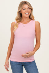 Light Pink Ribbed High Neck Maternity Tank Top