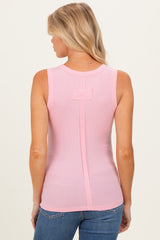 Light Pink Ribbed High Neck Maternity Tank Top