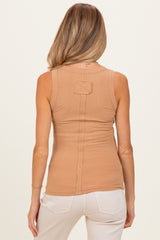 Camel Ribbed High Neck Maternity Tank Top