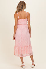 Light Pink Sleeveless Lace Maternity Maxi Dress