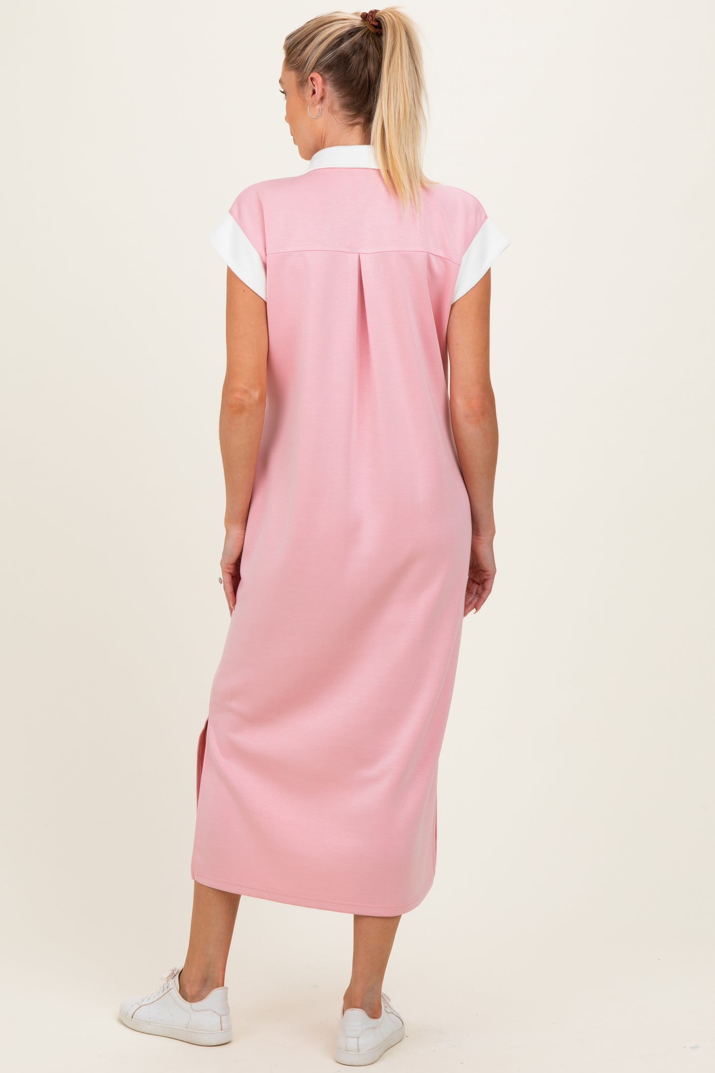 Pink Colorblock Polo Maternity Midi Dress