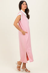 Pink Colorblock Polo Midi Dress