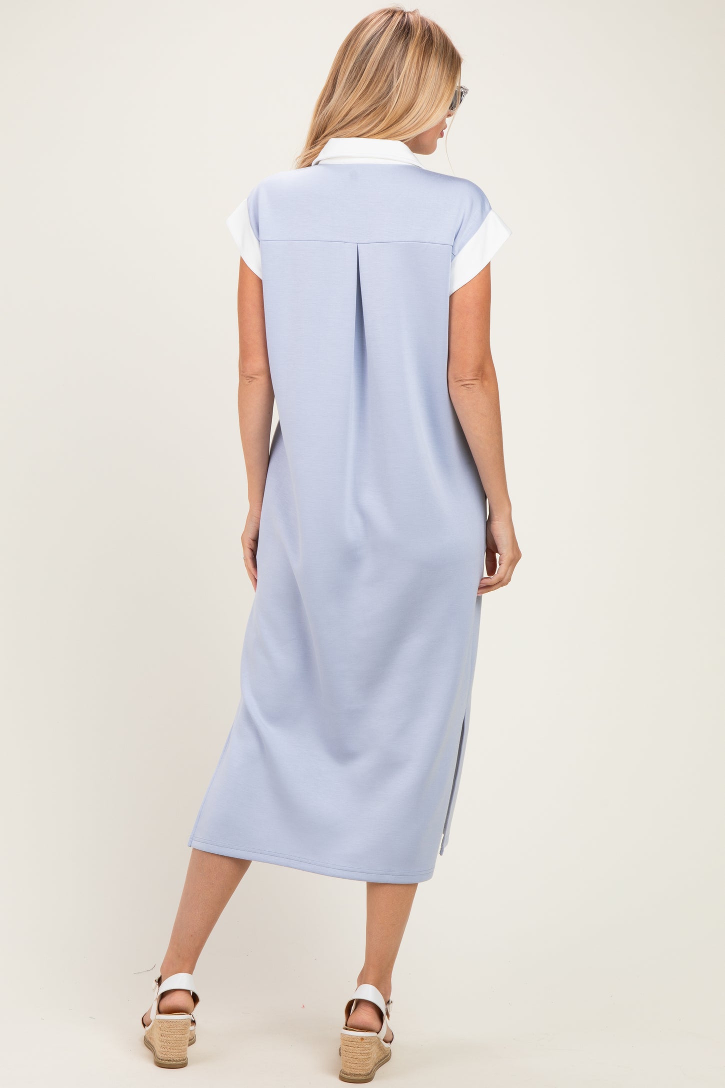 Light Blue Colorblock Polo Midi Dress