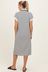 Navy Striped Polo Maternity Midi Dress