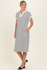 Navy Striped Polo Midi Dress