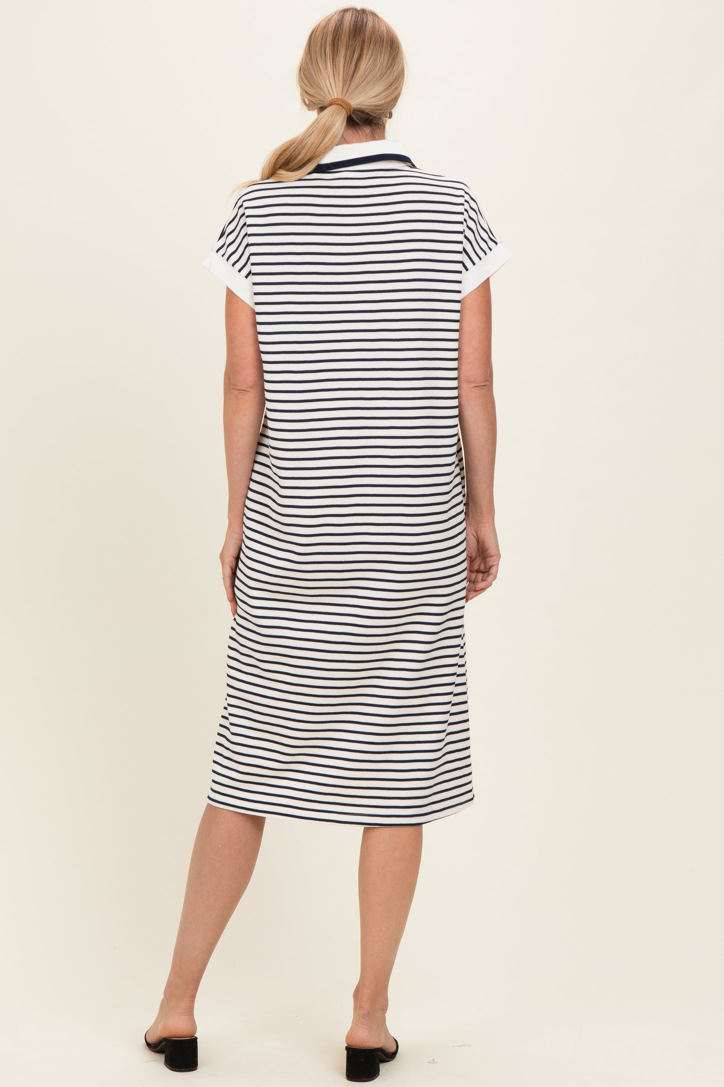 Navy Striped Polo Midi Dress