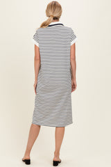 Navy Striped Polo Midi Dress