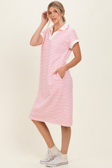 Pink Striped Polo Midi Dress
