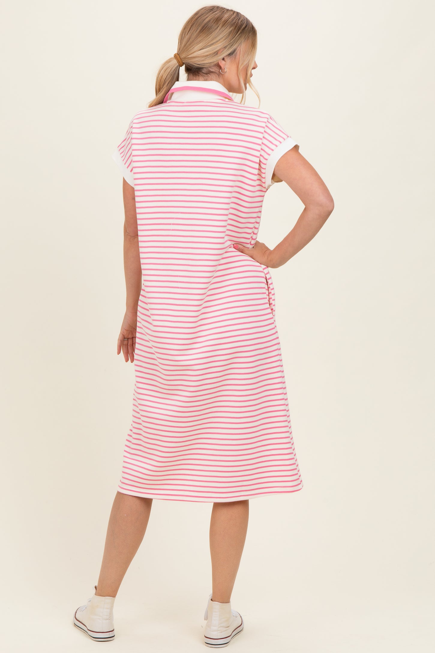 Pink Striped Polo Midi Dress