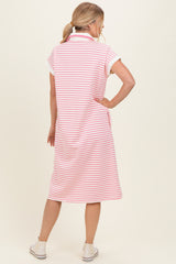 Pink Striped Polo Midi Dress