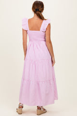 Pink Striped Ruffle Strap Smocked Maxi Dress