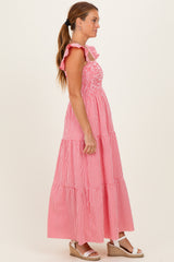 Red Gingham Ruffle Strap Smocked Maxi Dress