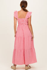 Red Gingham Ruffle Strap Smocked Maxi Dress