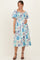 Blue Floral Smocked Puff Sleeve Maternity Midi Dress