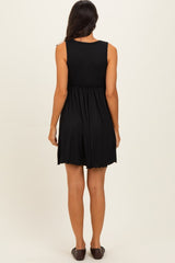 Black Ribbed Sleeveless Lettuce Trim Mini Dress