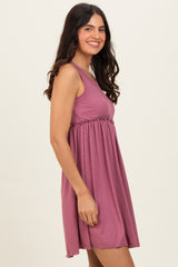 Mauve Ribbed Sleeveless Lettuce Trim Mini Dress