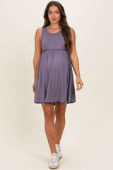 Lavender Ribbed Sleeveless Lettuce Trim Maternity Mini Dress