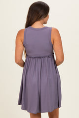 Lavender Ribbed Sleeveless Lettuce Trim Maternity Mini Dress