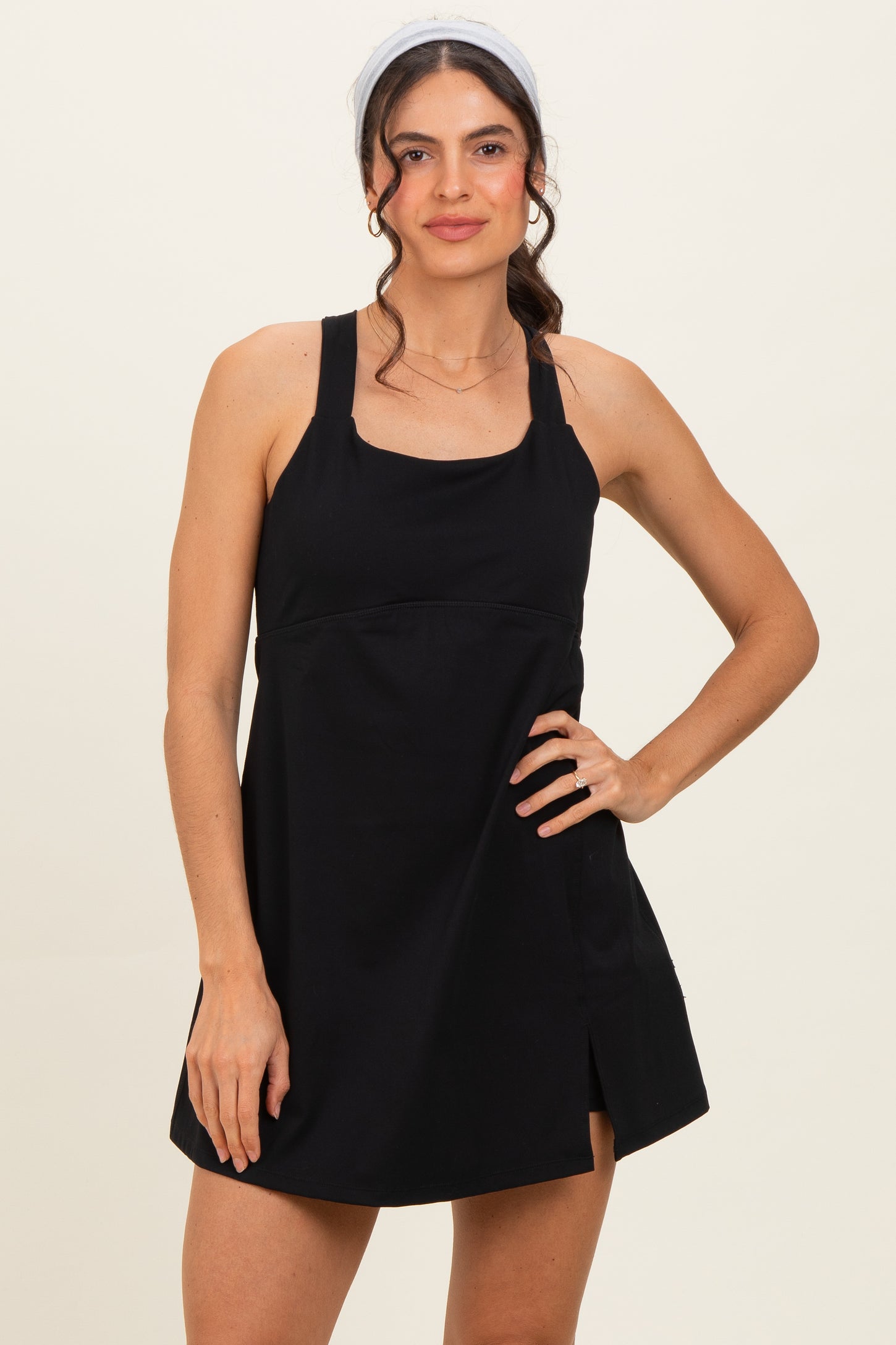 Black Racerback Active Maternity Romper Dress