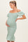 Sage Smocked Off Shoulder Ruffle Hem Maternity Dress