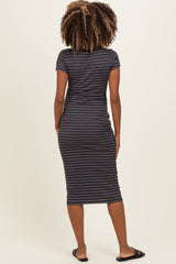 Charcoal Striped Henley Maternity Midi Dress