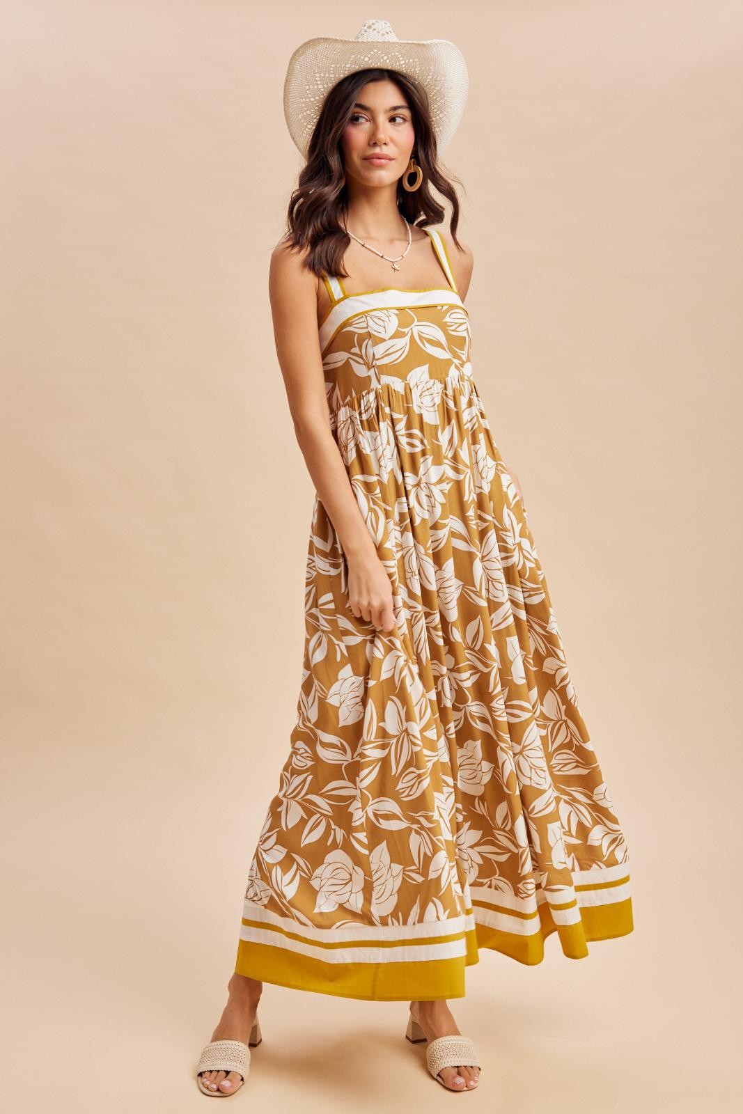 Golden Yellow Floral Sleeveless Maxi Dress