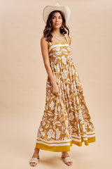 Golden Yellow Floral Sleeveless Maxi Dress