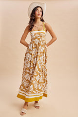 Golden Yellow Floral Sleeveless Maxi Dress