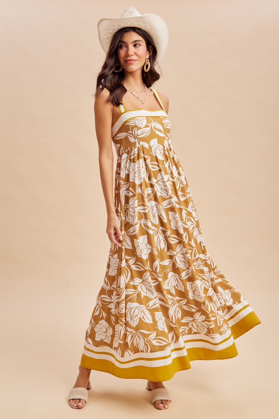 Golden Yellow Floral Sleeveless Maxi Dress