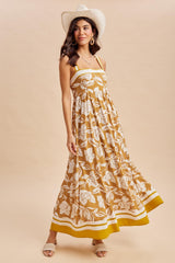 Golden Yellow Floral Sleeveless Maxi Dress
