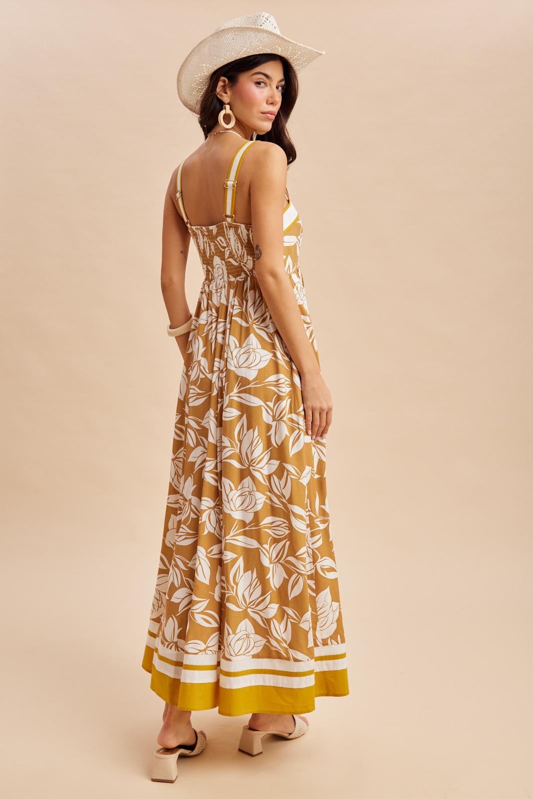 Golden Yellow Floral Sleeveless Maxi Dress