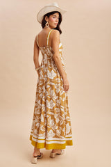 Golden Yellow Floral Sleeveless Maxi Dress