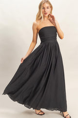 Black Strapless Tie Back Maxi Dress
