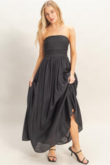 Black Strapless Tie Back Maxi Dress