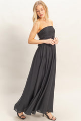 Black Strapless Tie Back Maxi Dress