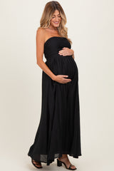 Black Strapless Tie Back Maternity Maxi Dress