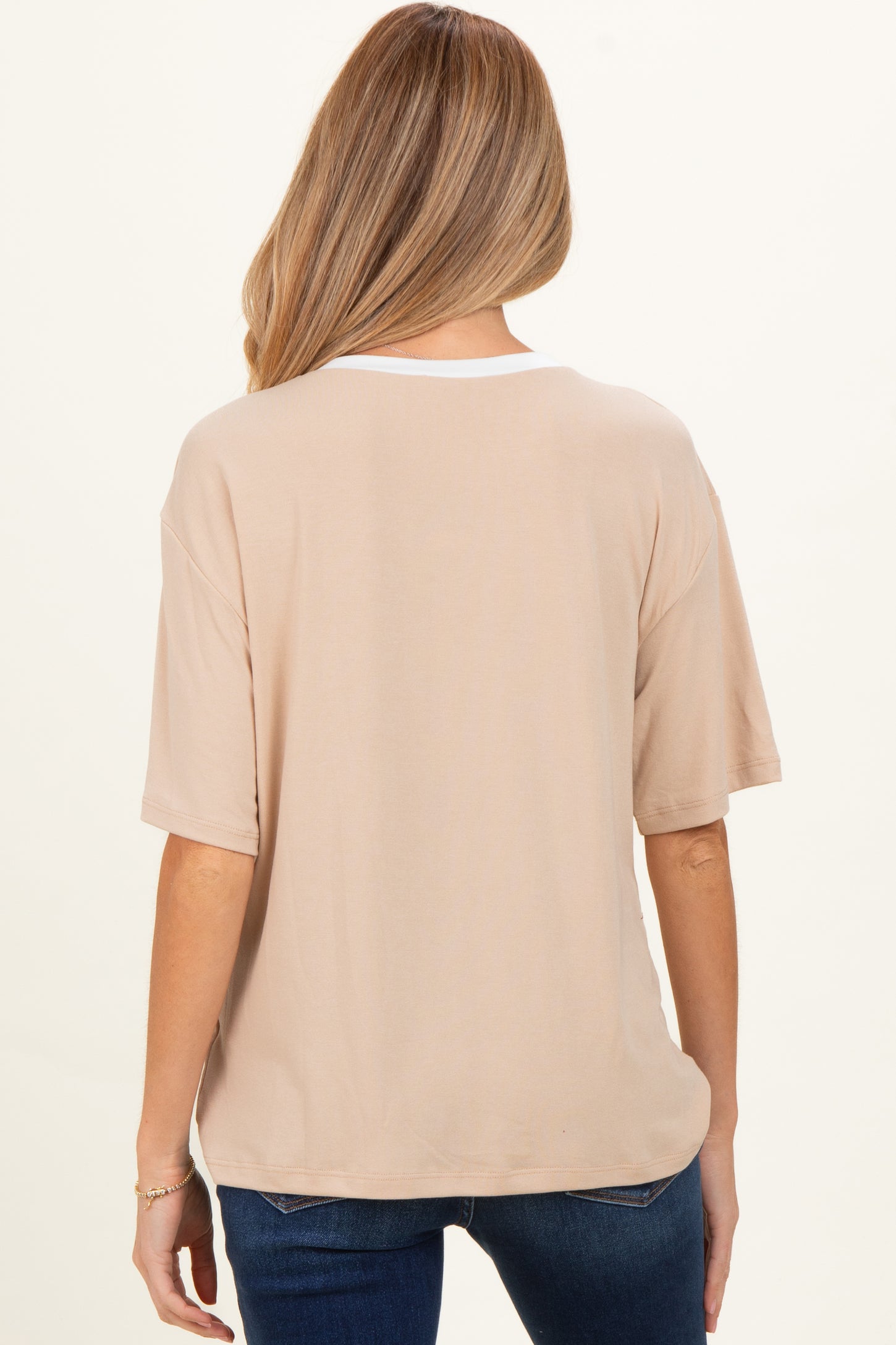 Sand Relaxed Fit Contrast Neckline Maternity Tee