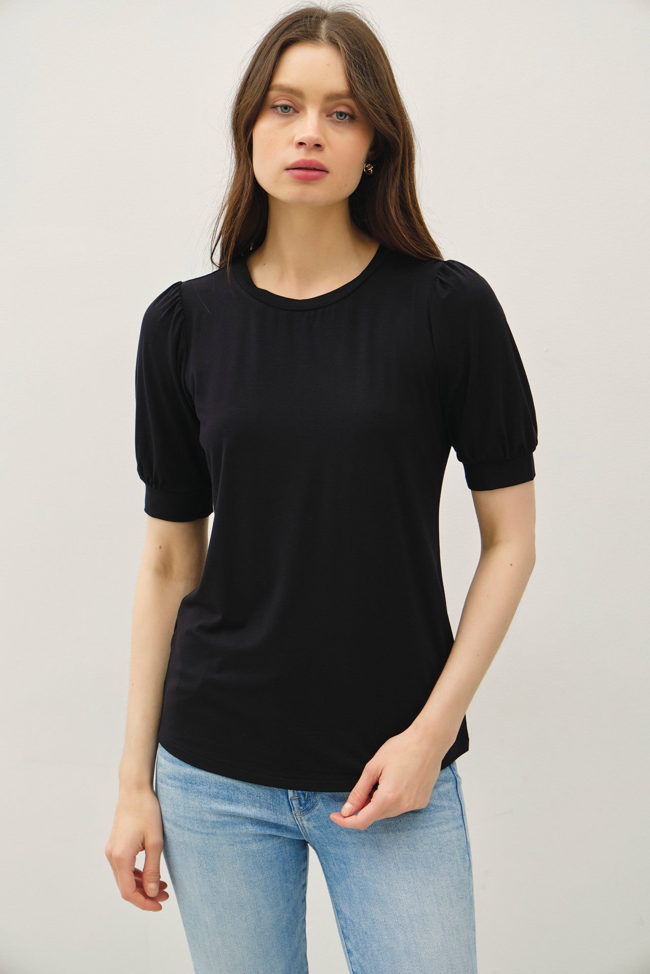 Black Puff Sleeve Basic Maternity Top