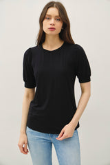 Black Puff Sleeve Basic Maternity Top