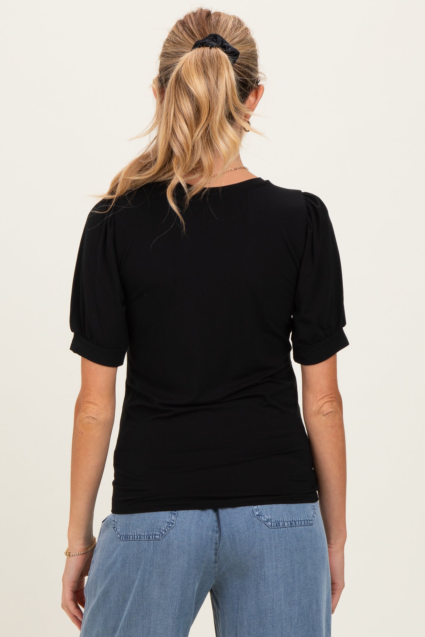 Black Puff Sleeve Basic Maternity Top