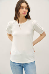 White Puff Sleeve Basic Maternity Top