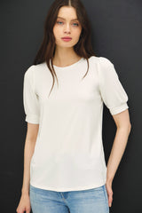 White Puff Sleeve Basic Top