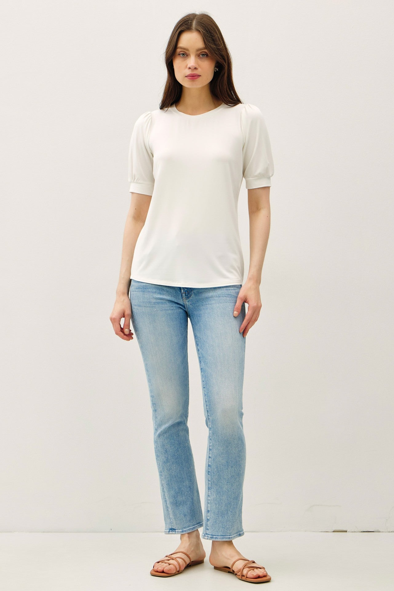 White Puff Sleeve Basic Top