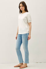 White Puff Sleeve Basic Top