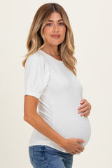 White Puff Sleeve Basic Maternity Top