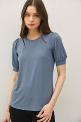 Blue Teal Puff Sleeve Basic Maternity Top