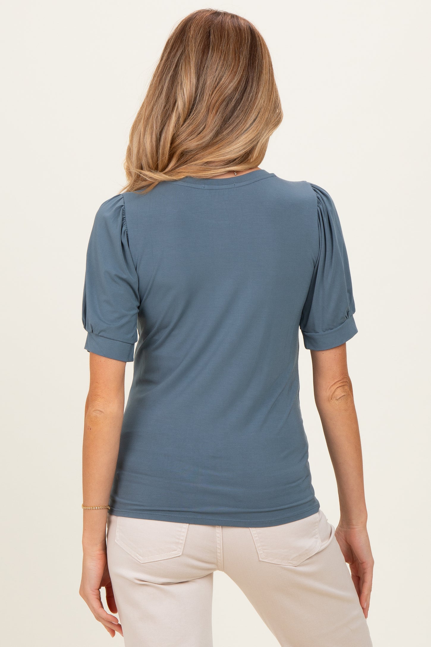 Blue Teal Puff Sleeve Basic Maternity Top
