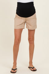 Taupe Chino Pocket Maternity Shorts
