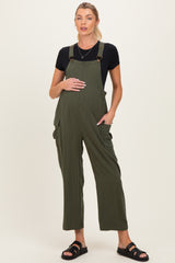 Olive Straight Leg Maternity Adjustable Overalls