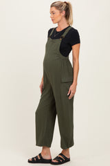 Olive Straight Leg Maternity Adjustable Overalls
